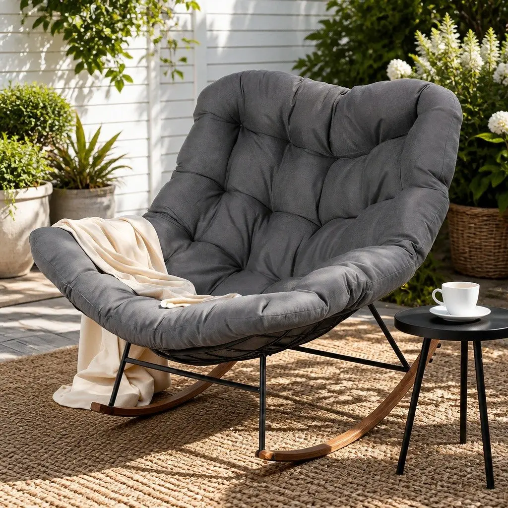 Outdoor Rocking Chair with Grey Cushion