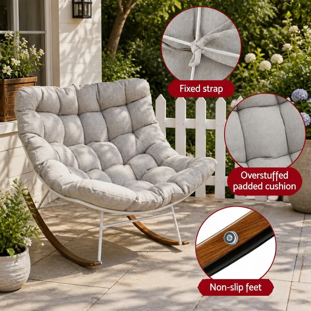 Outdoor Rocking Chair Relaxation 107cm x 91cm x 98cm White Beige