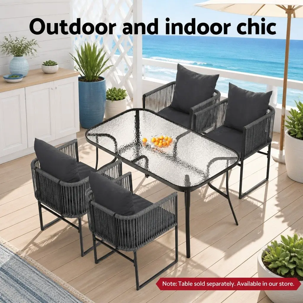 Outdoor Dining Chairs Woven Rope Steel Frame 2PC Grey Black