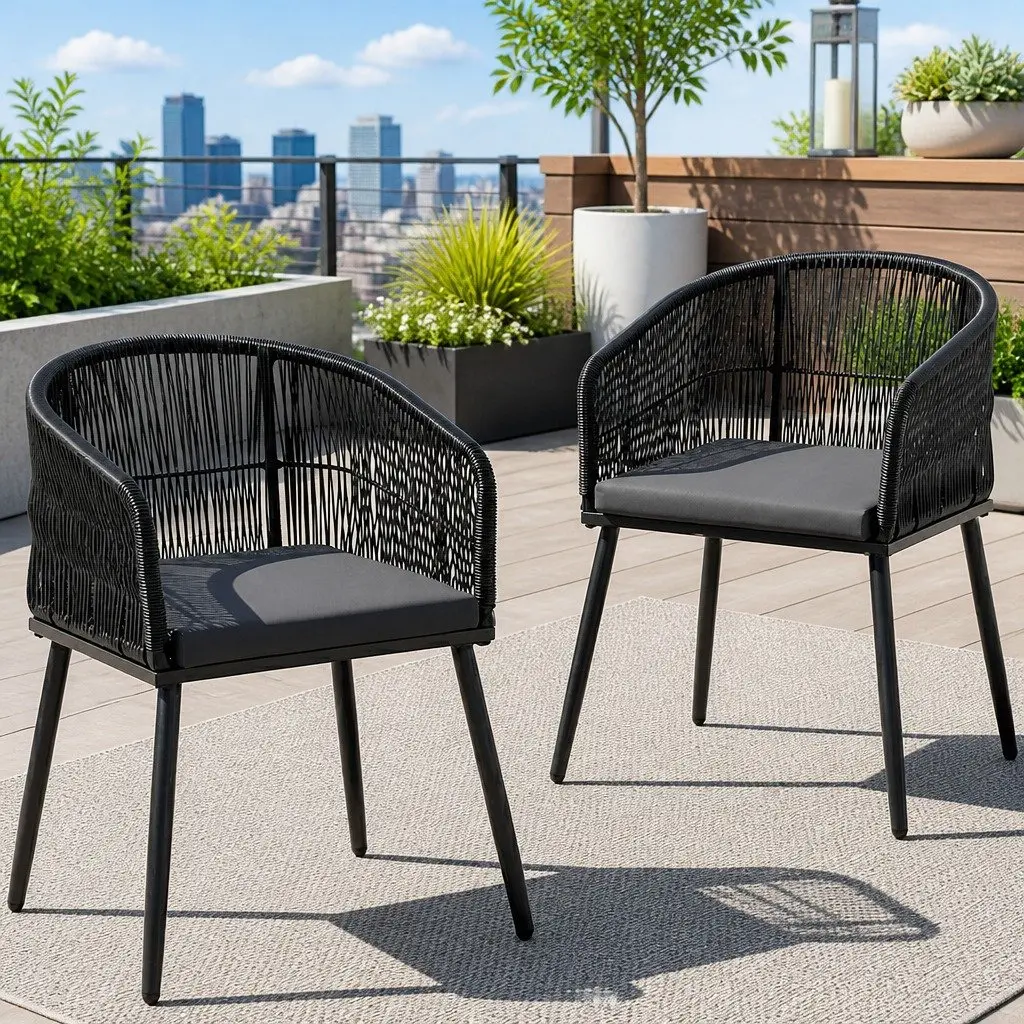 Black Wicker Armchairs 2PC
