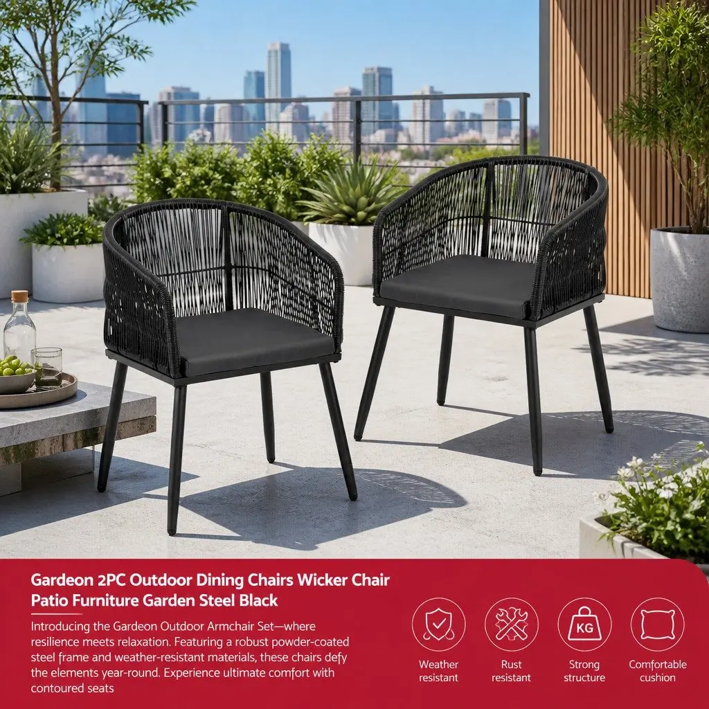 Outdoor Chairs Wicker Patio Armchair 2PC Steel Black