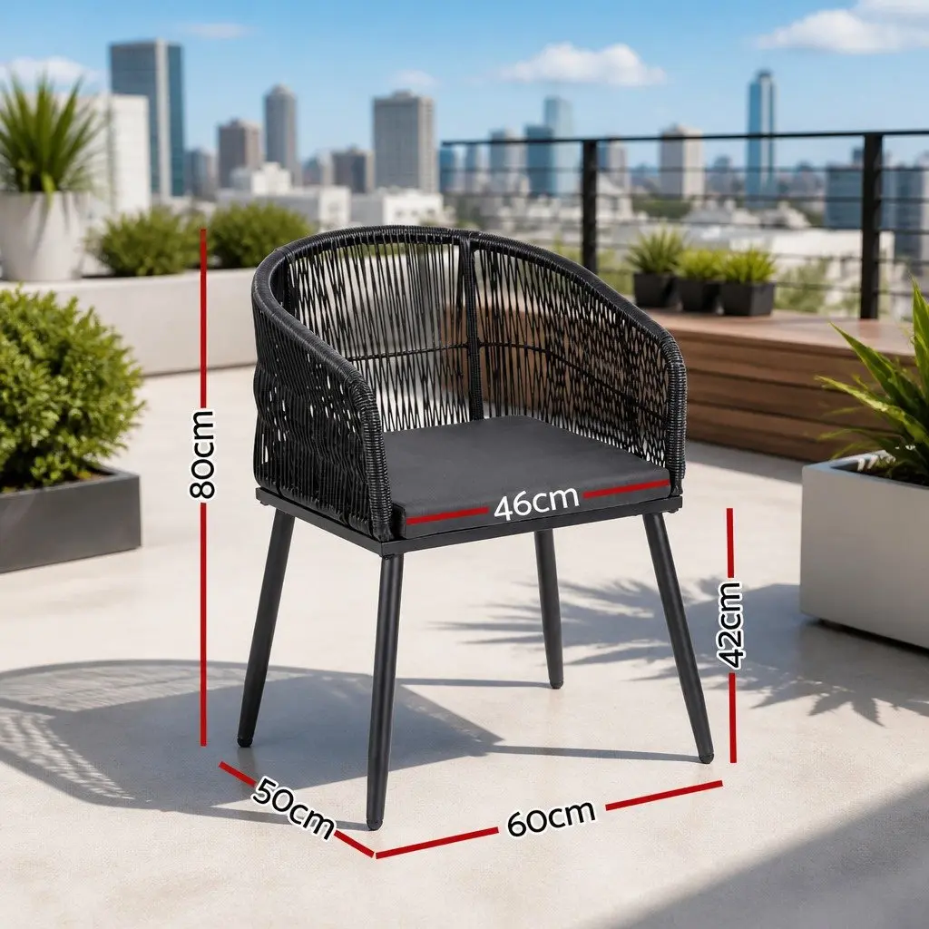 Outdoor Chairs Wicker Patio Armchair 2PC Steel Black