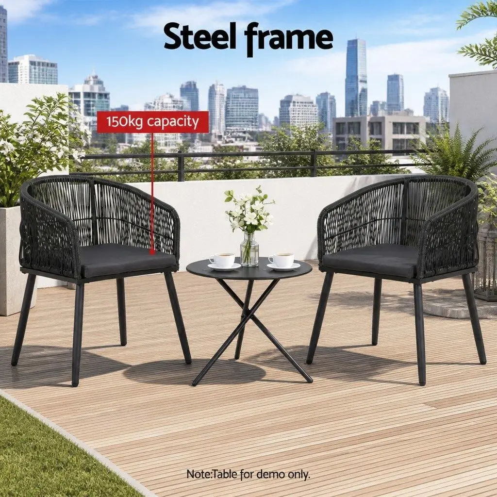 Outdoor Chairs Wicker Patio Armchair 2PC Steel Black