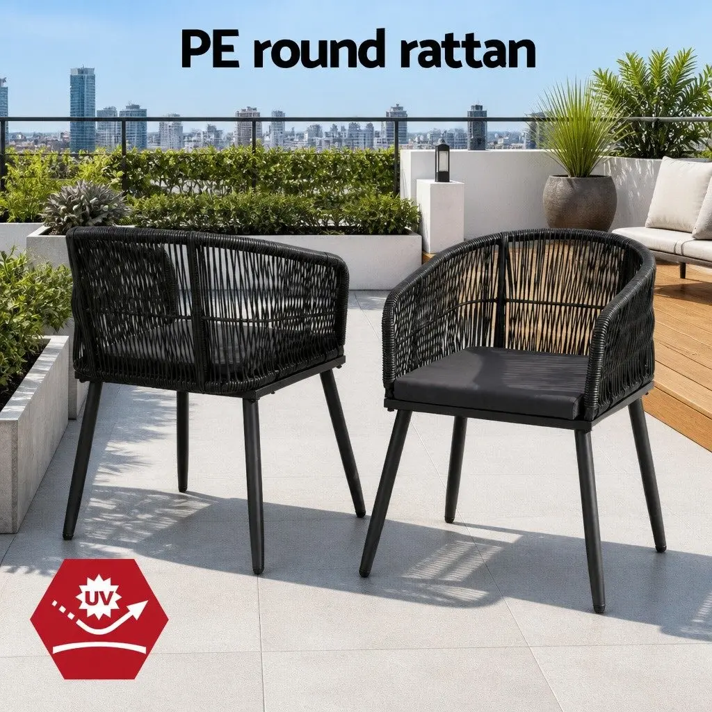 Outdoor Chairs Wicker Patio Armchair 2PC Steel Black