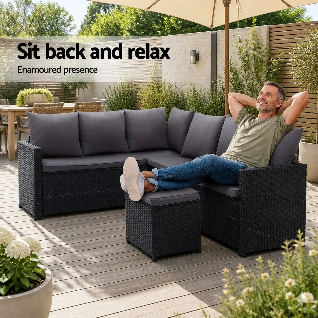 Outdoor Sofa Dining Set 9-Seater Lounge Chairs Table Ottoman with Cover Black