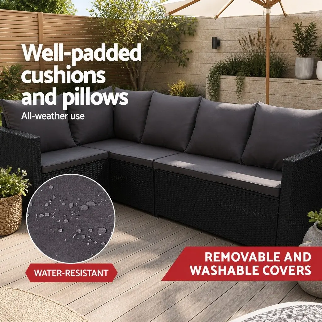 Outdoor Sofa Dining Set 9-Seater Lounge Chairs Table Ottoman with Cover Black