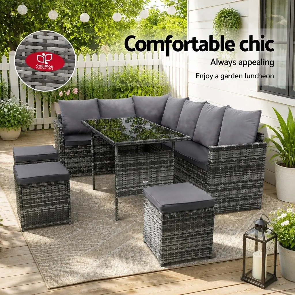 Outdoor Sofa Dining Set 9 Seater Lounge Chairs Table Ottoman Grey