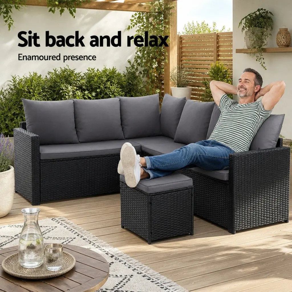 Wicker Sofa Set 9 Seater Outdoor Dining Arrangement with Table Black