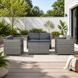 4-Piece Outdoor Wicker Sofa Set with Centre Table Grey Lounge Couch Setting