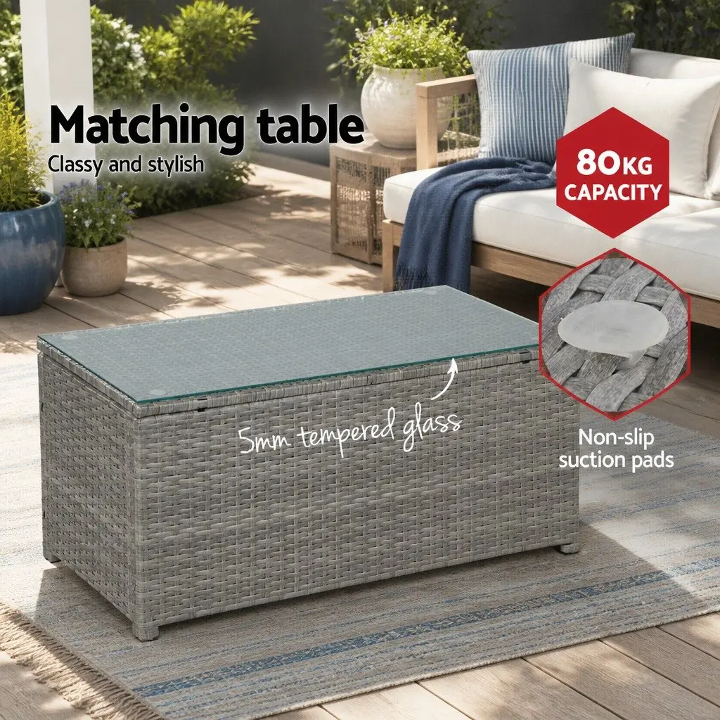 4 Piece Outdoor Wicker Sofa Set Lounge Couch Grey 2 Seater Single Sofas Centre Table