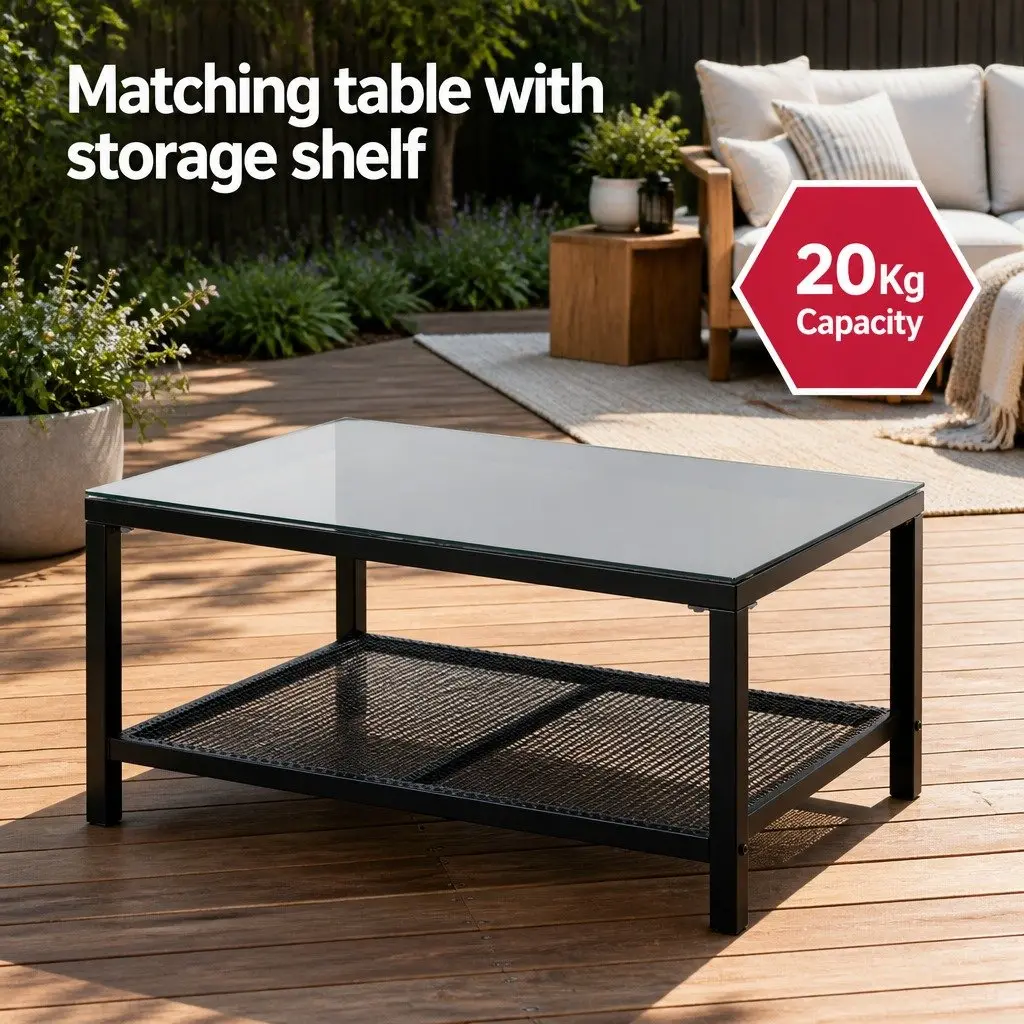 4-Piece Outdoor Lounge Set Garden Patio Sofa Table Chair Black White