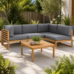 4-Piece Outdoor Sofa Set Wooden Lounge Garden Furniture Couch Armchairs Coffee