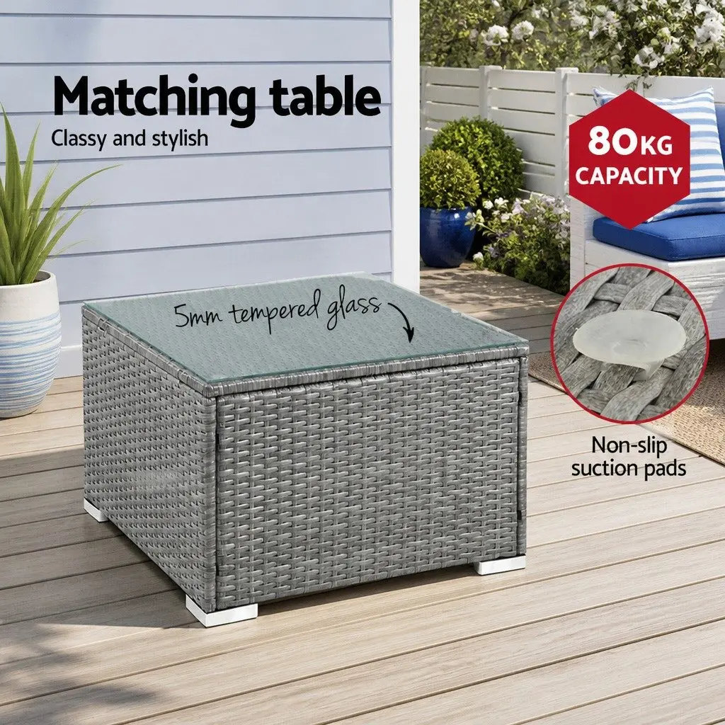 5 Piece Outdoor Wicker Sofa Set Lounge Couch 4 Seater Grey with Glass Top Table