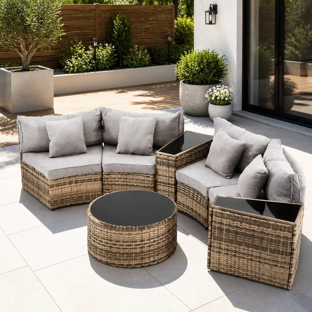 Outdoor Sofa Set 4 Seater Lounge Suite 7 Piece Brown Rattan Patio Furniture