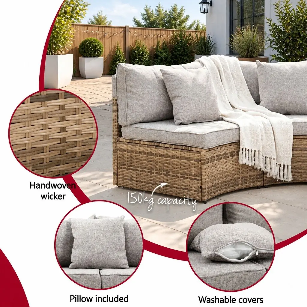 Outdoor Sofa Set 4 Seater Lounge Suite 7 Piece Brown Rattan Patio Furniture