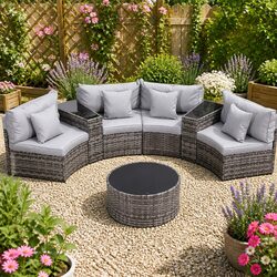 4 Seater Outdoor Sofa Set 7PCS Garden Lounge Furniture Grey Rattan Patio Chair