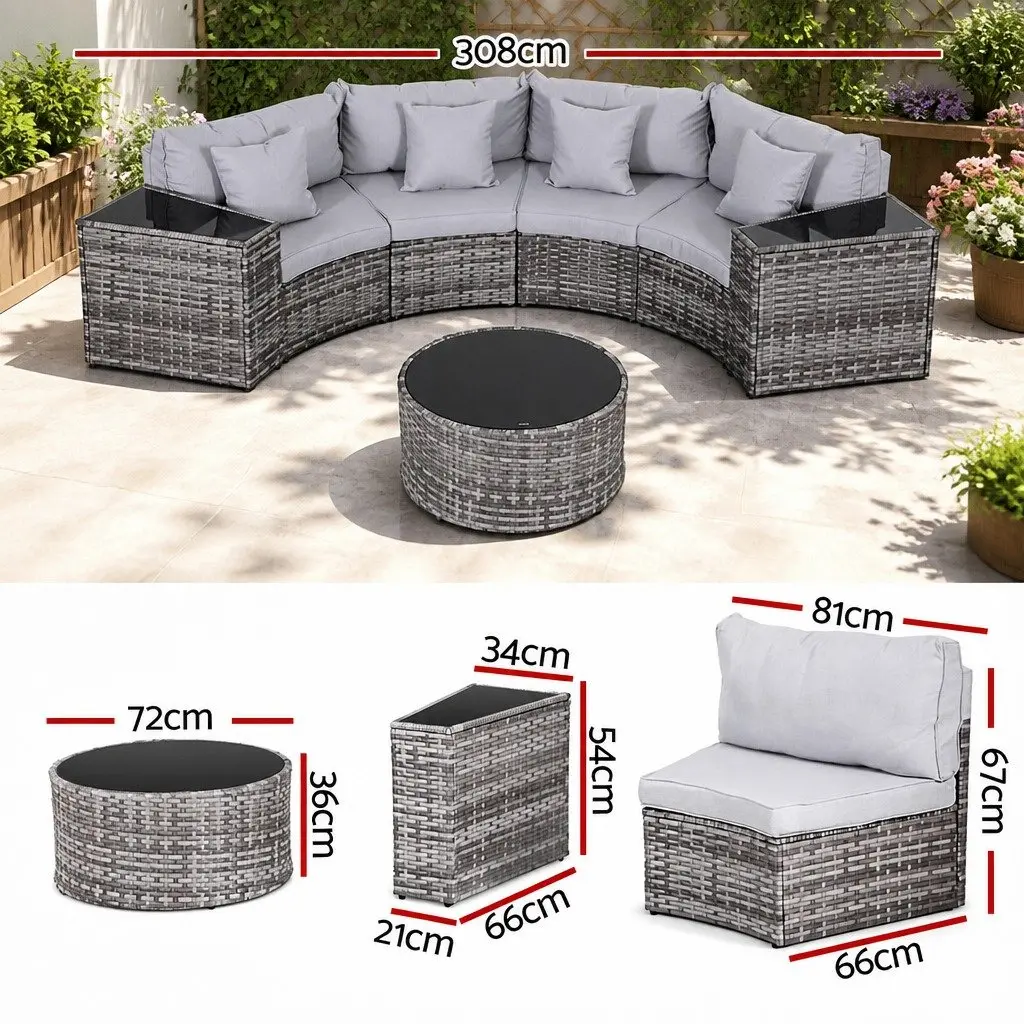Outdoor Sofa Set 4 Seater Garden Lounge Furniture 7 Piece Grey Rattan
