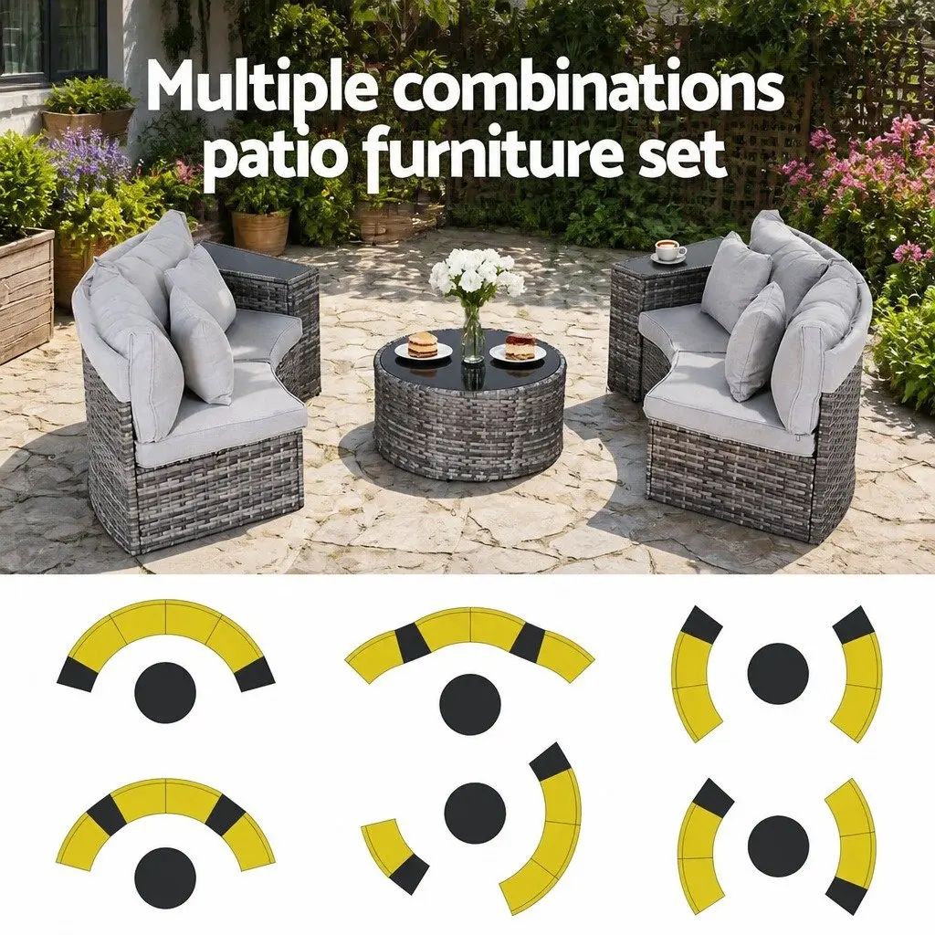 Outdoor Sofa Set 4 Seater Garden Lounge Furniture 7 Piece Grey Rattan