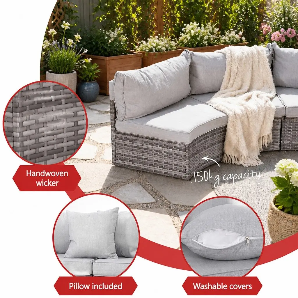 Outdoor Sofa Set 4 Seater Garden Lounge Furniture 7 Piece Grey Rattan