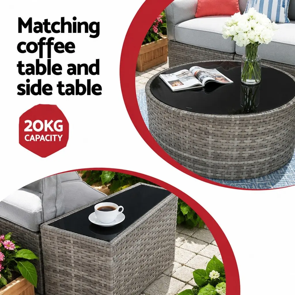 Outdoor Sofa Set 4 Seater Garden Lounge Furniture 7 Piece Grey Rattan