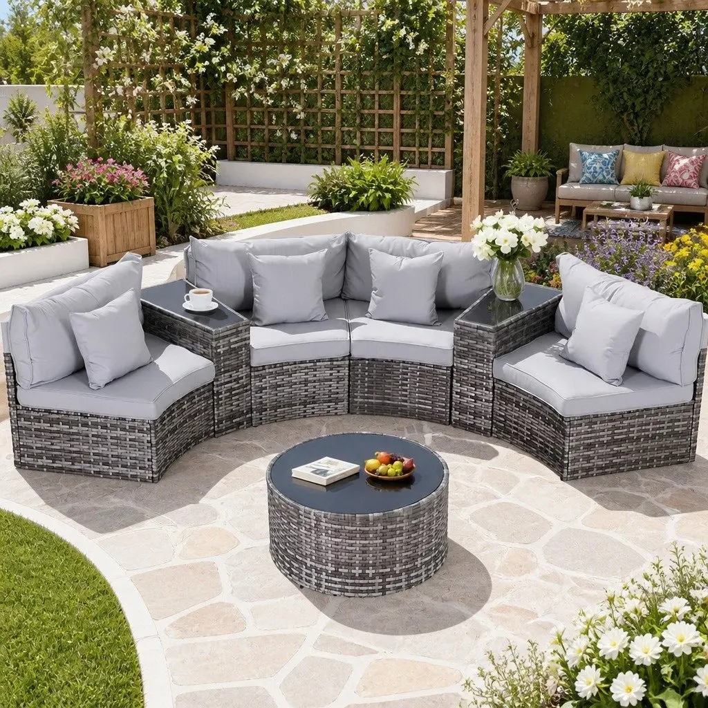 Outdoor Sofa Set 4 Seater Garden Lounge Furniture 7 Piece Grey Rattan