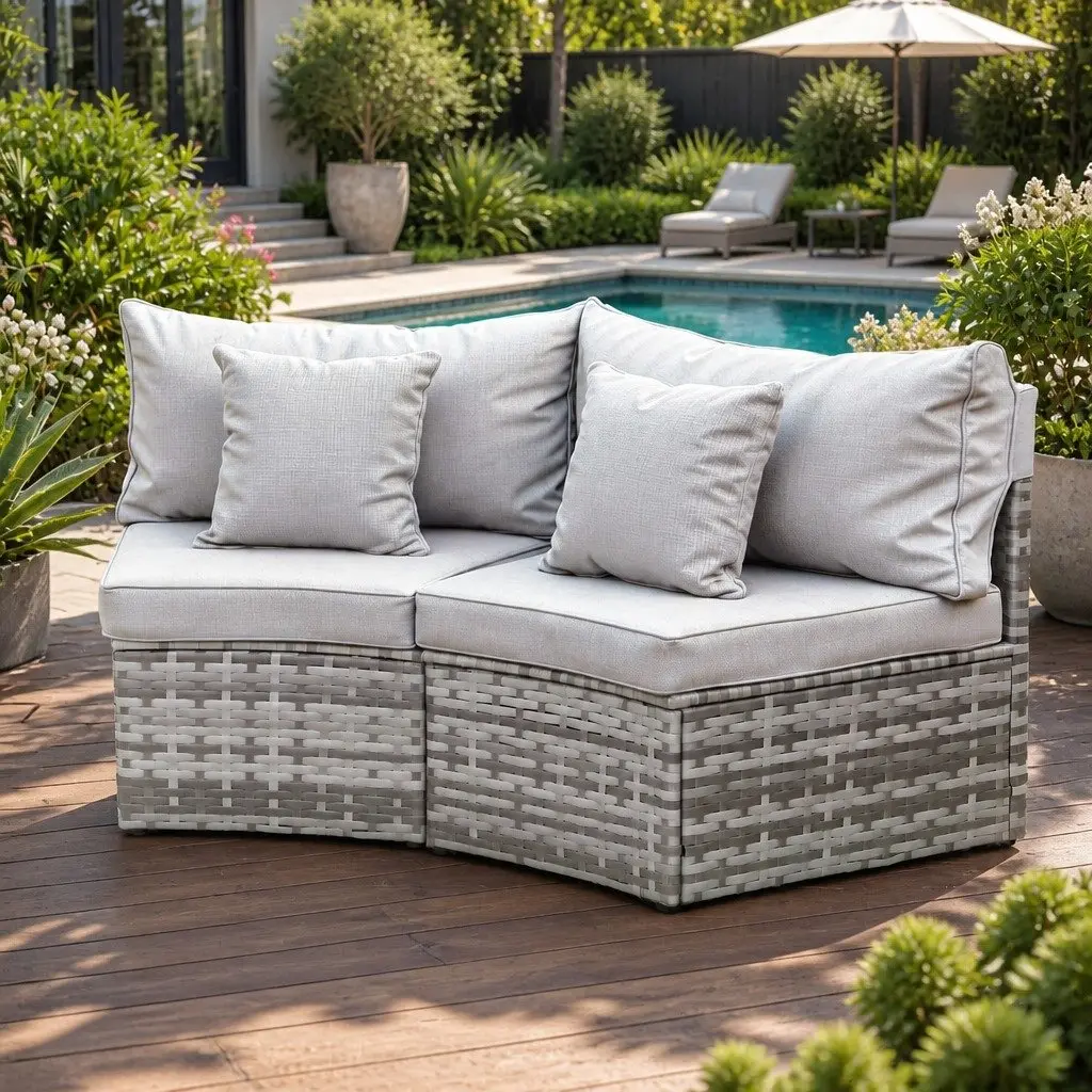 2 Piece Outdoor Sofa Set Modular Rattan Lounge Chair Garden Patio Furniture Grey