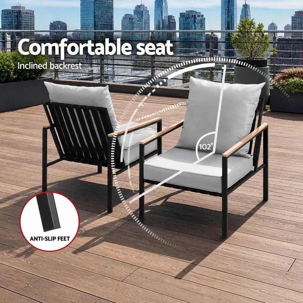 3 Piece Outdoor Bistro Set Lounge Chairs Coffee Table Black Grey