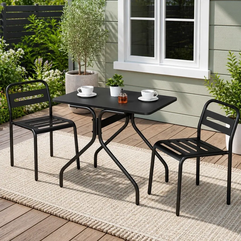 Bistro Set Steel Patio Dining Table and Chairs Black 3 Piece for Outdoor and Indoor Use