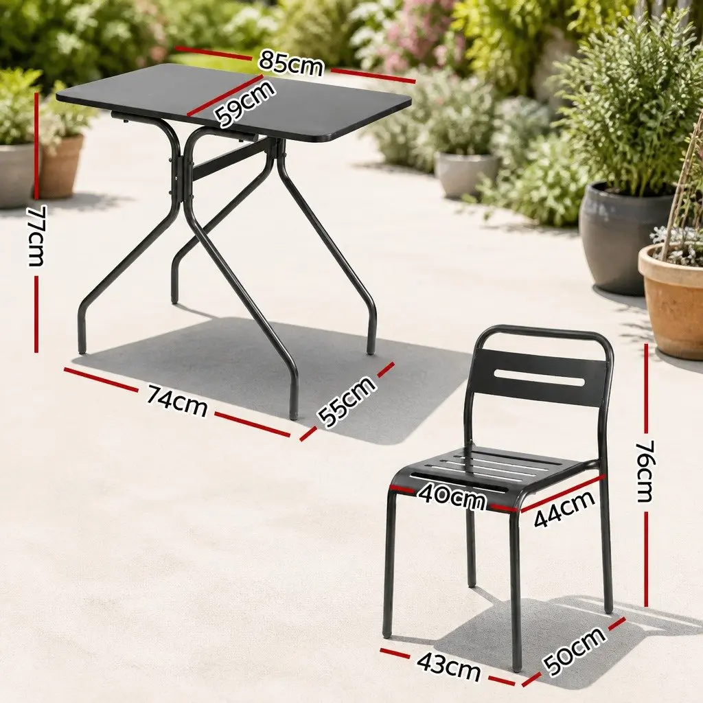 Bistro Set Steel Patio Dining Table and Chairs Black 3 Piece for Outdoor and Indoor Use