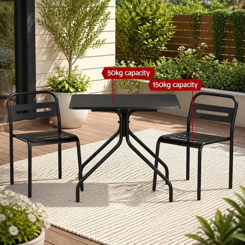 Bistro Set Steel Patio Dining Table and Chairs Black 3 Piece for Outdoor and Indoor Use