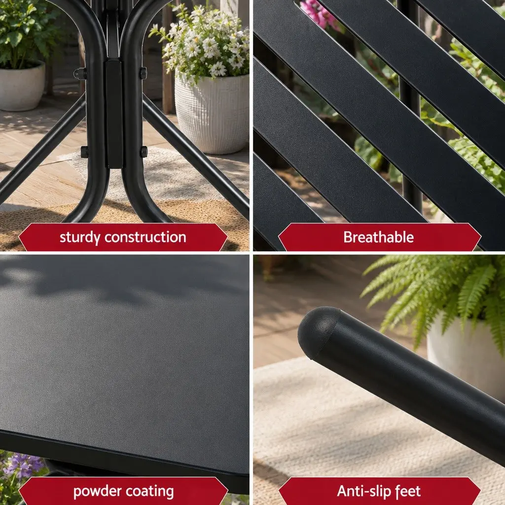 Bistro Set Steel Patio Dining Table and Chairs Black 3 Piece for Outdoor and Indoor Use