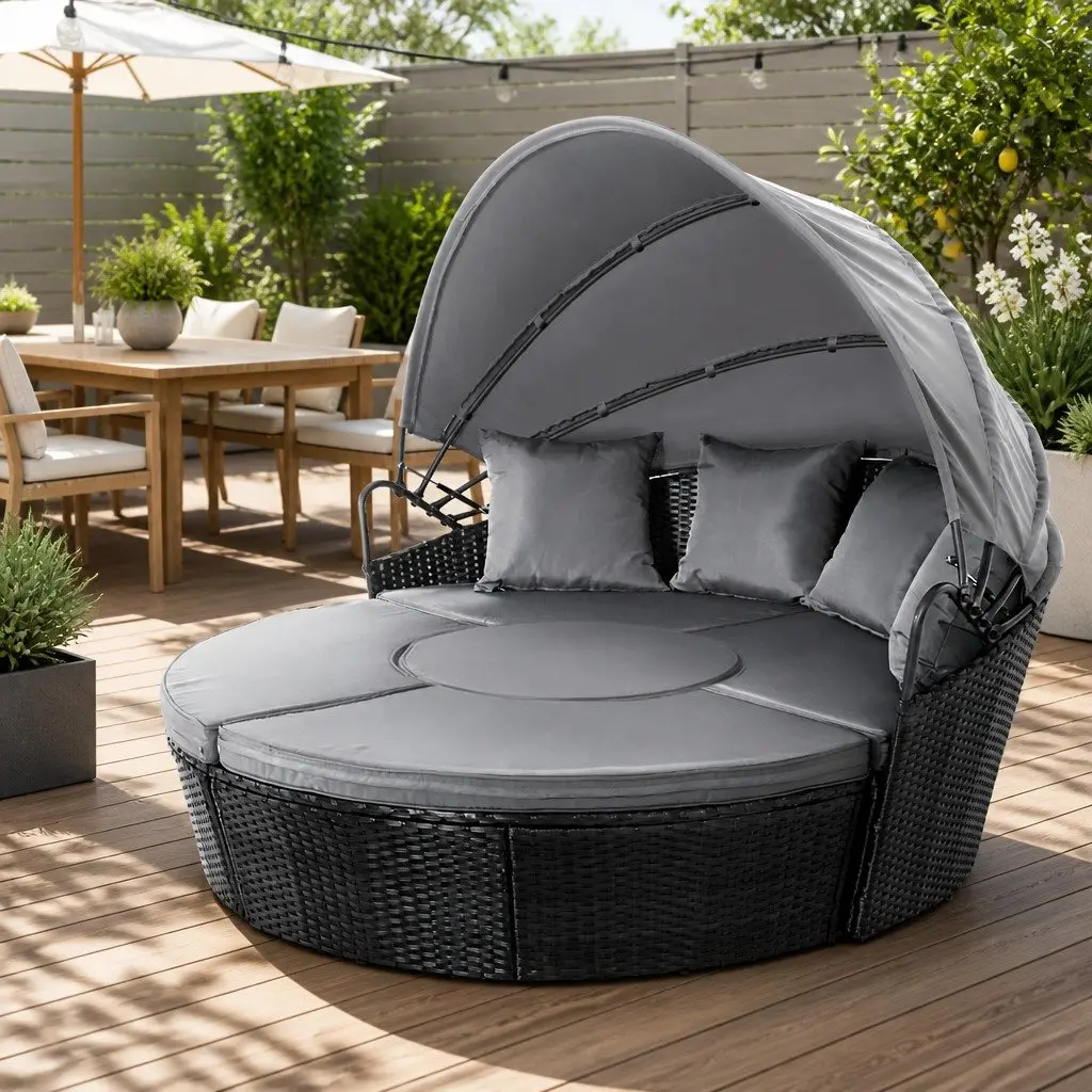Outdoor Day Bed with Adjustable Canopy