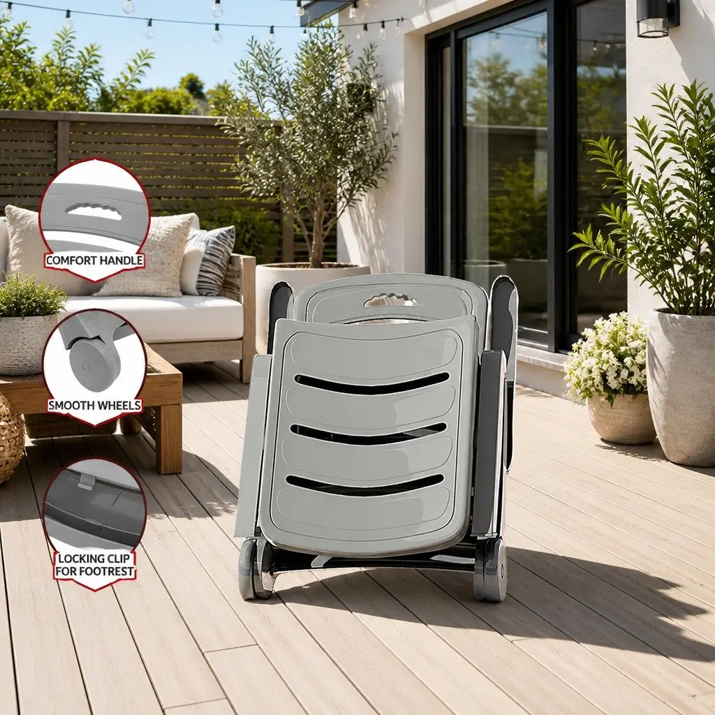 Sun Lounger Adjustable Backrest Folding Lounge Chair with Wheels Outdoor Patio Furniture Grey