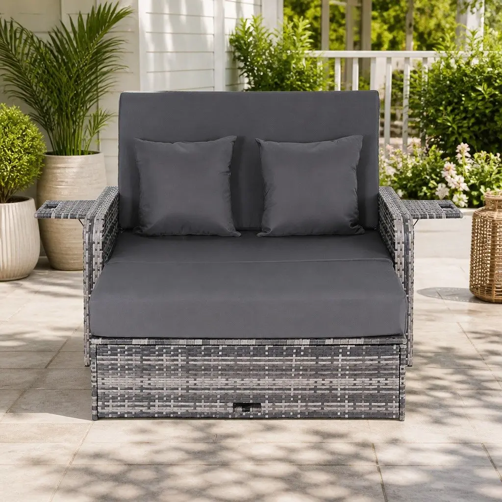 Outdoor Day Bed Adjustable Lounger 204cm x 127cm Grey