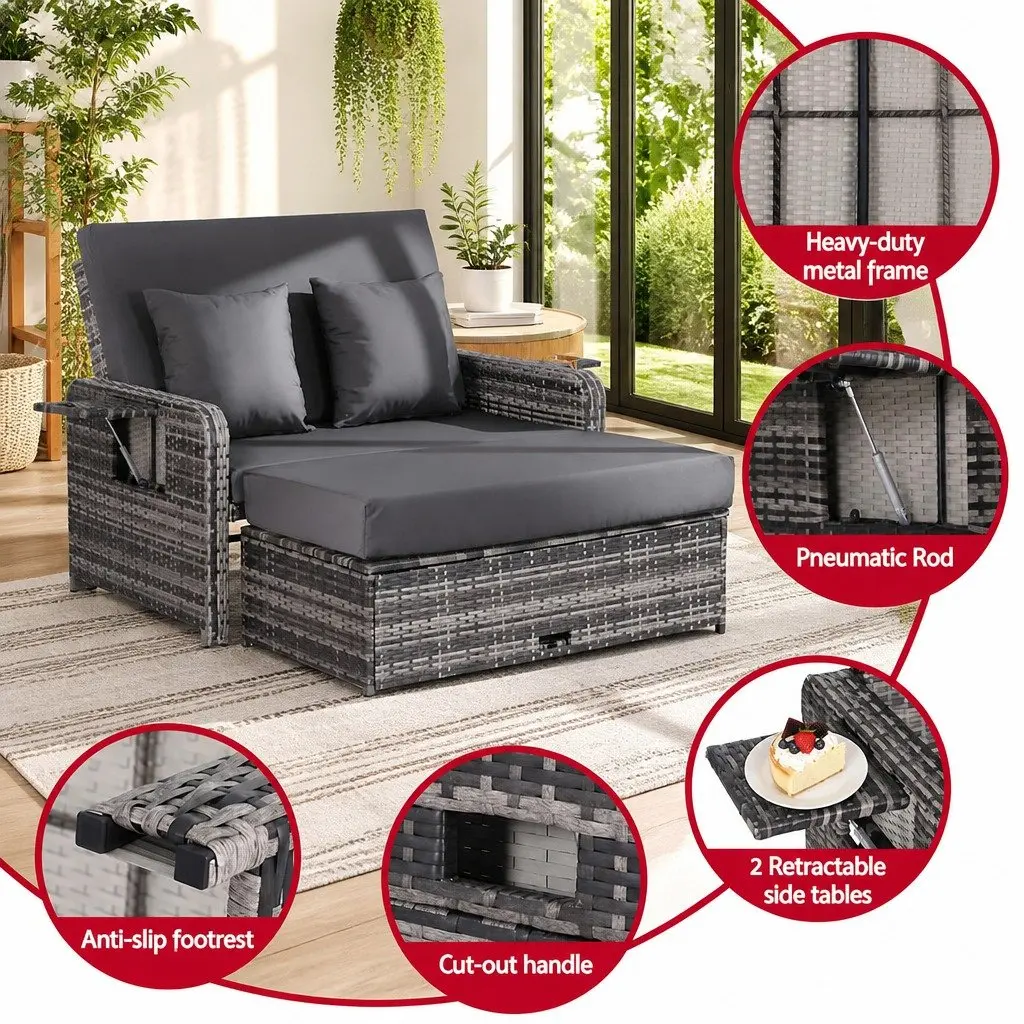 Outdoor Day Bed Adjustable Lounger 204cm x 127cm Grey