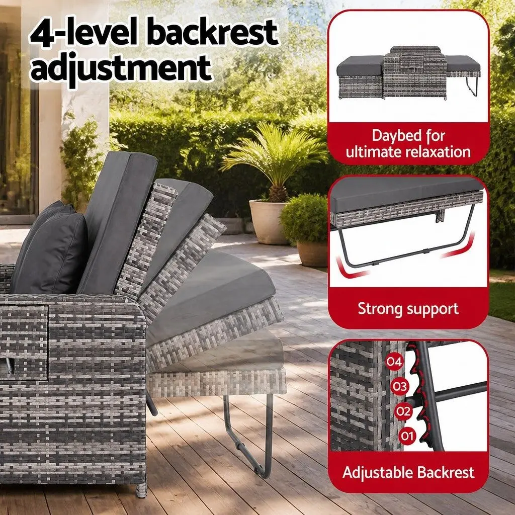 Outdoor Day Bed Adjustable Lounger 204cm x 127cm Grey