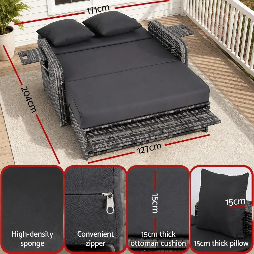 Outdoor Day Bed Adjustable Lounger 204cm x 127cm Grey