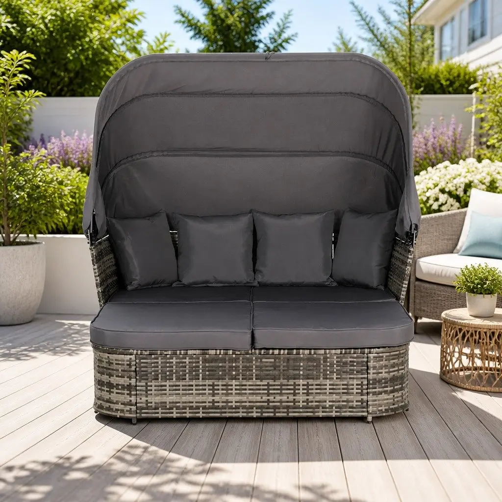 Outdoor Day Bed Lounge Setting Modular Grey Wicker Sofa