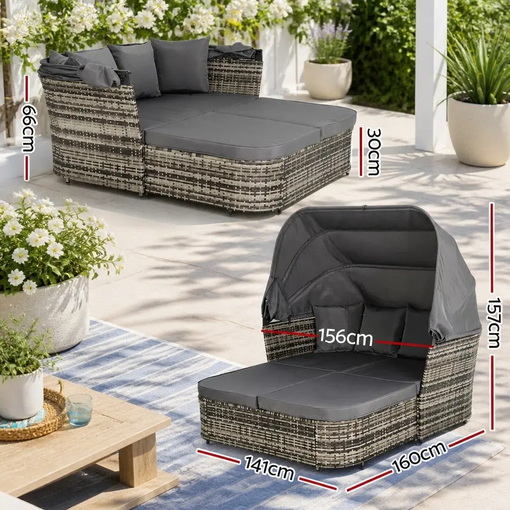 Outdoor Day Bed Lounge Setting Modular Grey Wicker Sofa