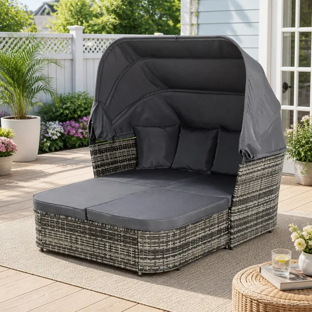Outdoor Day Bed Lounge Setting Modular Grey Wicker Sofa