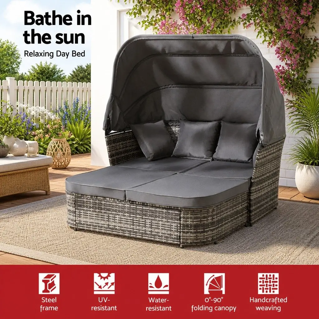 Outdoor Day Bed Lounge Setting Modular Grey Wicker Sofa
