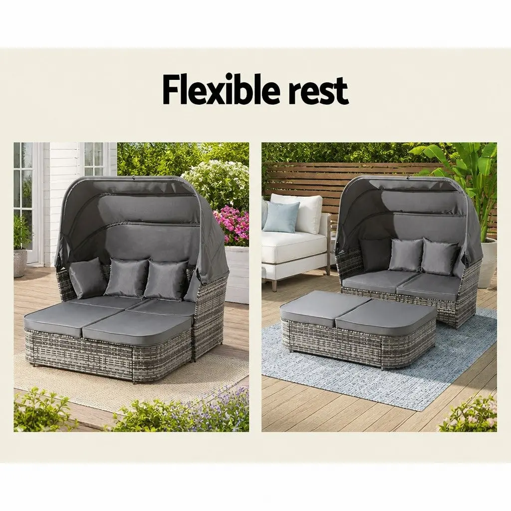 Outdoor Day Bed Lounge Setting Modular Grey Wicker Sofa