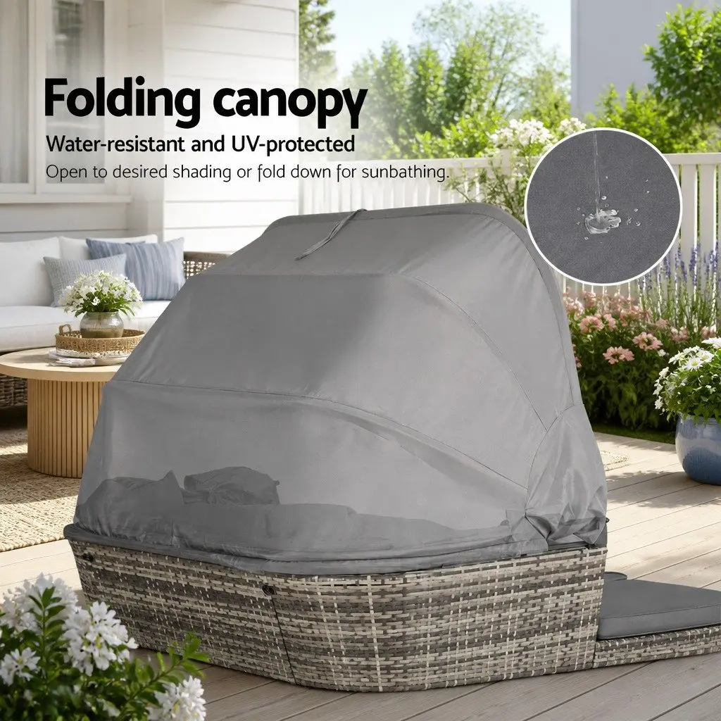 Outdoor Day Bed Lounge Setting Modular Grey Wicker Sofa