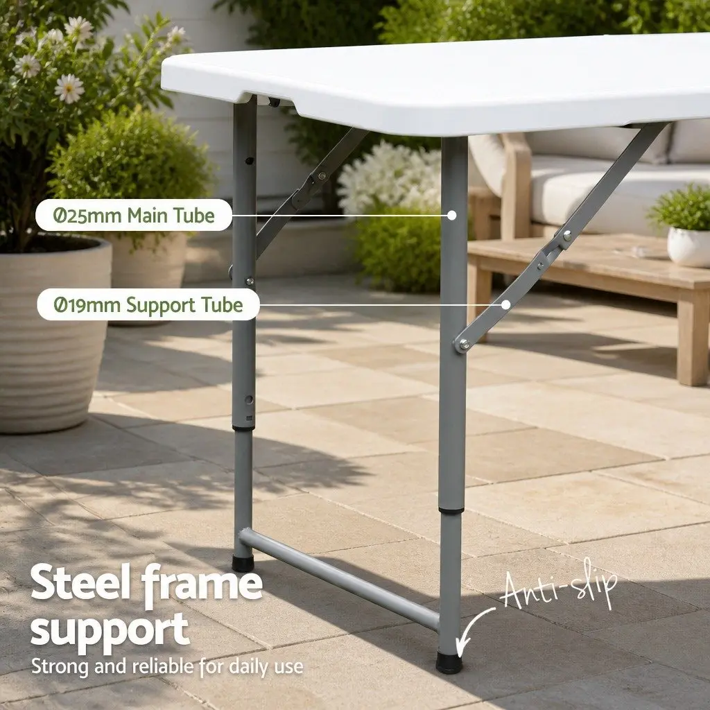Folding Table Portable Adjustable Height 123cm White