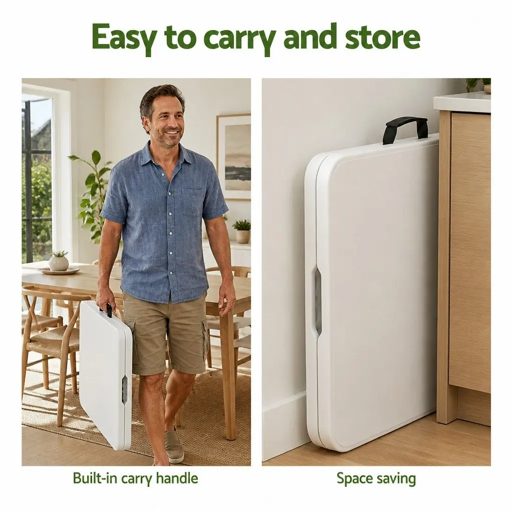 Folding Table Portable Adjustable Height 123cm White