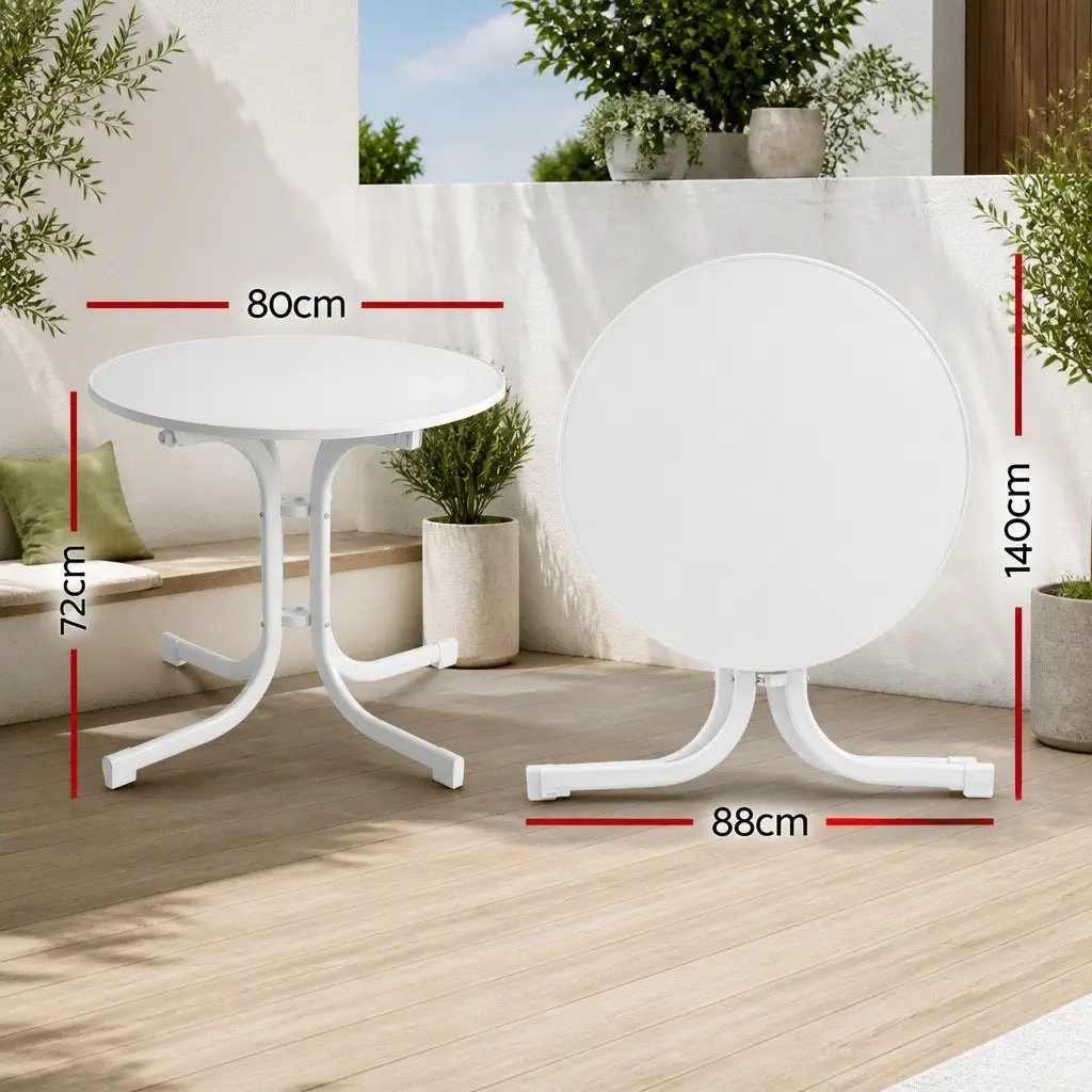 Round Folding Bistro Table Outdoor Patio Dining Desk 80cm White