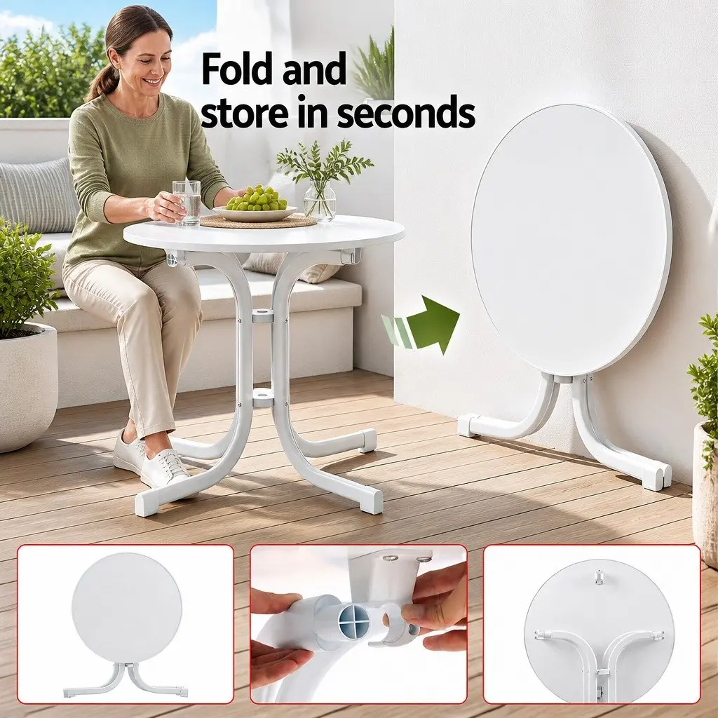 Round Folding Bistro Table Outdoor Patio Dining Desk 80cm White