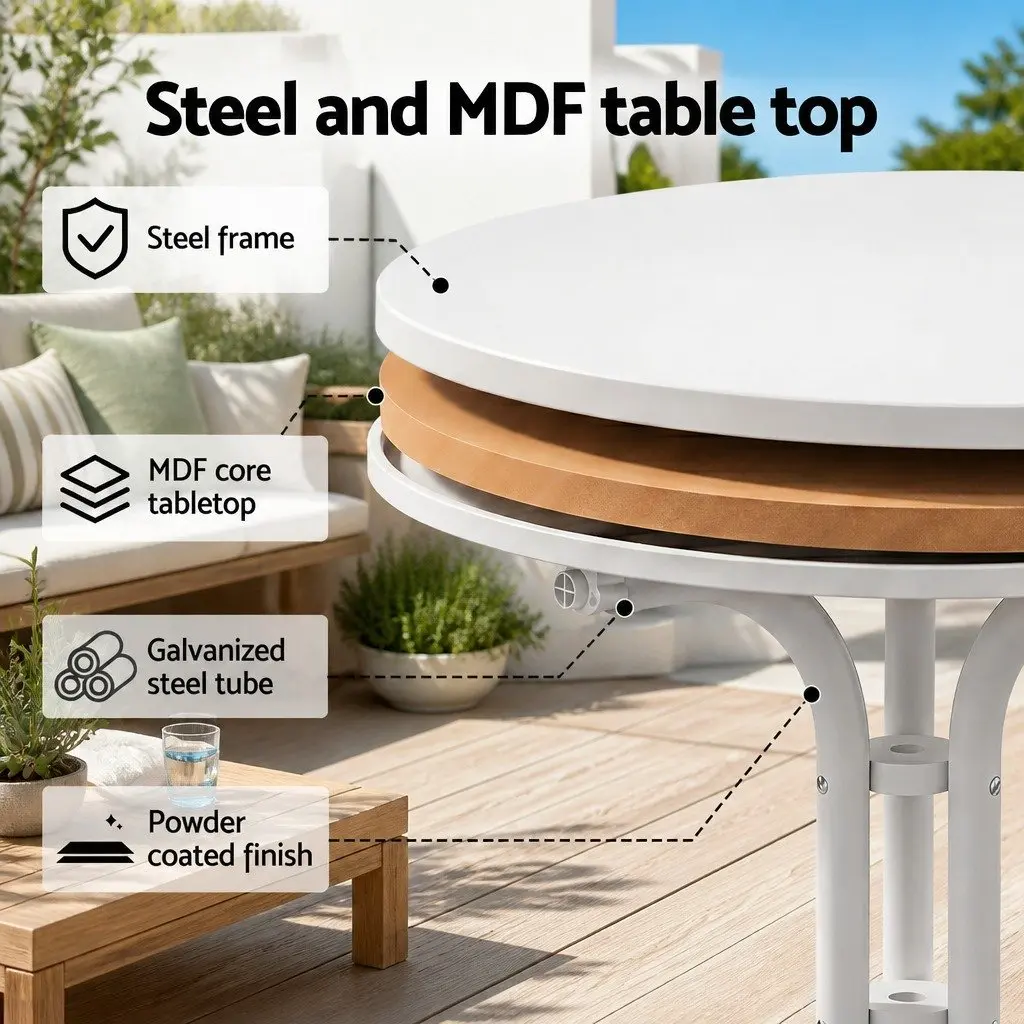 Round Folding Bistro Table Outdoor Patio Dining Desk 80cm White