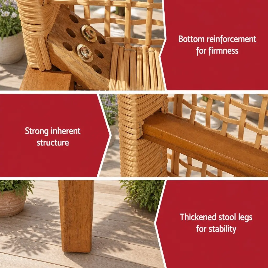 Outdoor Garden Bench 2-Seater Dining Natural Wood PE Wicker Seat
