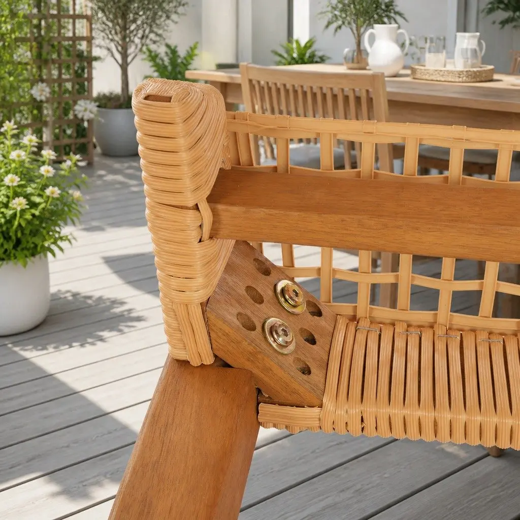 Outdoor Garden Bench 2-Seater Dining Natural Wood PE Wicker Seat